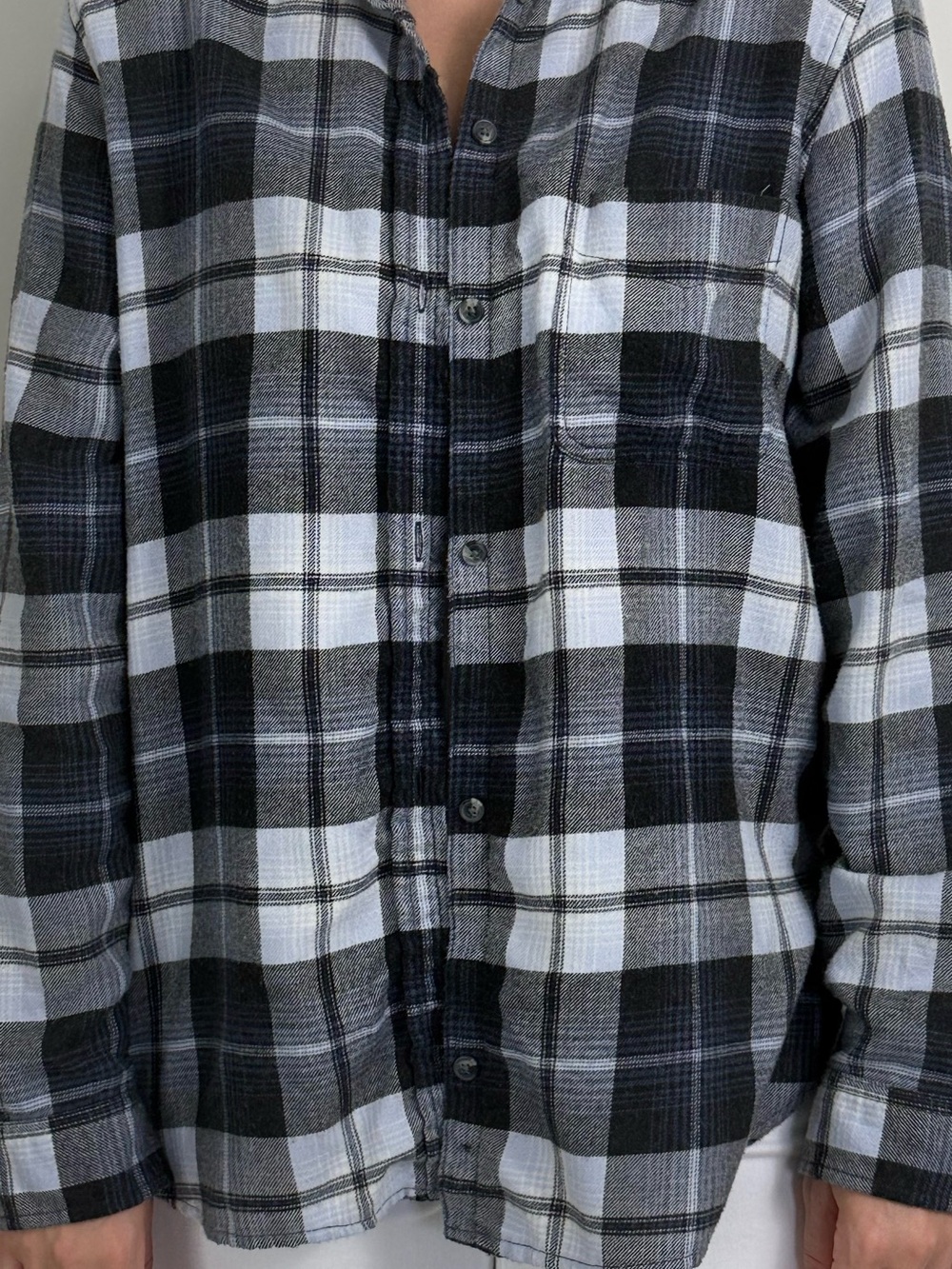 American Eagle Outfitters Black and Gray Plaid Button-Down Shirt